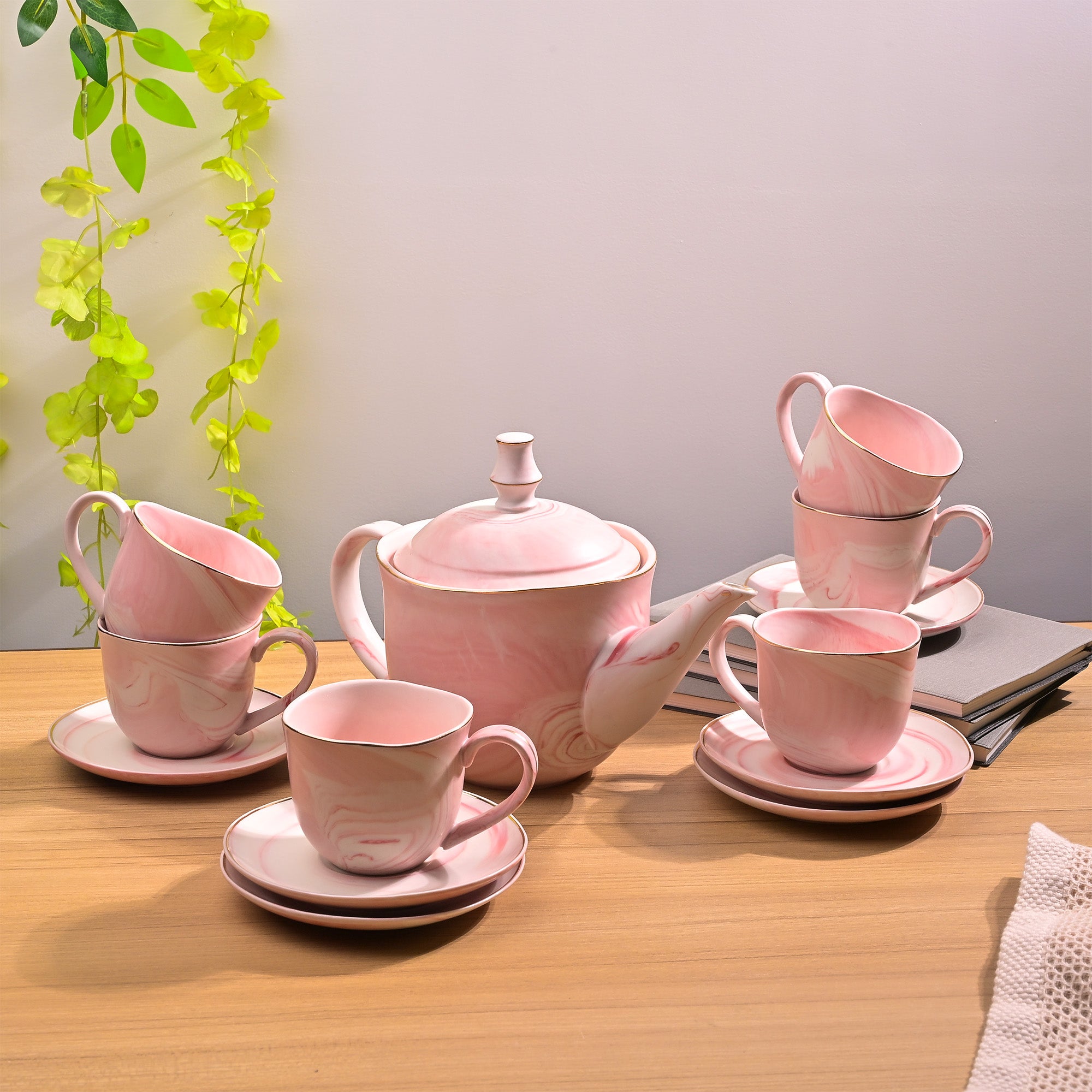 Faded Pink Ceramic Tea Kettle Set of 6 Pink – Kairaus