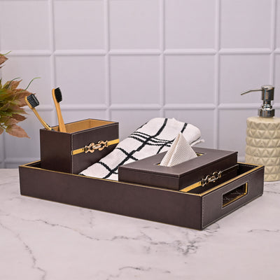 Premium Maroon Leather Bathroom Accessory Set