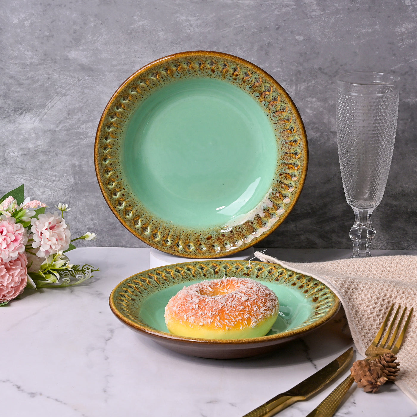 Aesthetic Aqua Ceramic Snack Plates Set (7.5 inch)