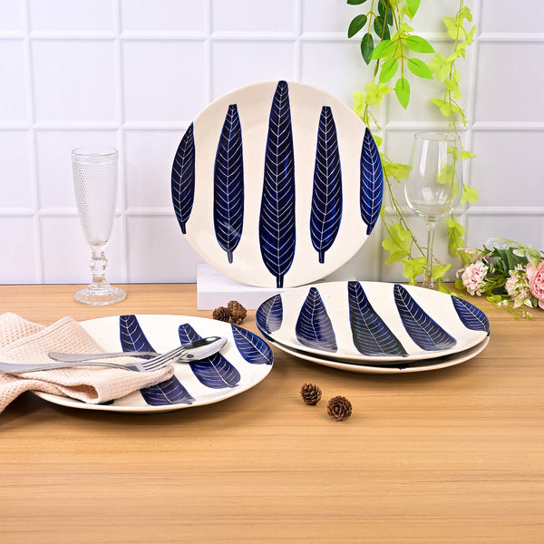 Ashoka Leaf Impressed Dinner Plates Set of 4 (10.5 Inch)