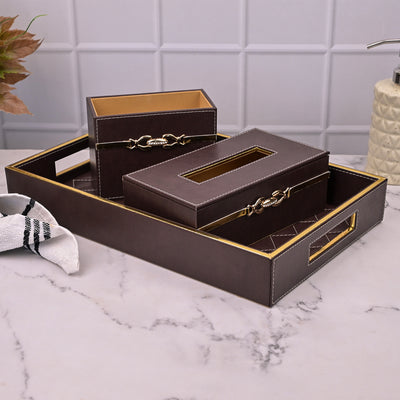 Premium Maroon Leather Bathroom Accessory Set