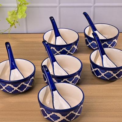 Blue Porcelain Soup Bowl Set with Spoon Sets