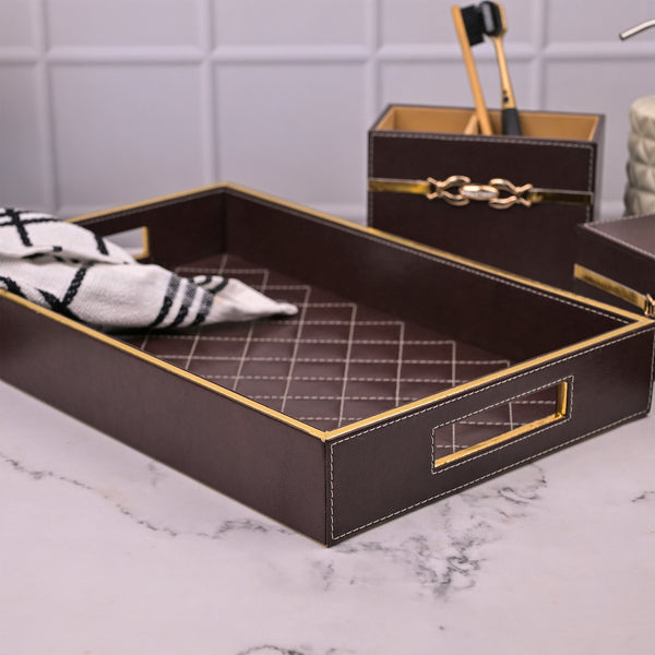 Premium Maroon Leather Bathroom Accessory Set