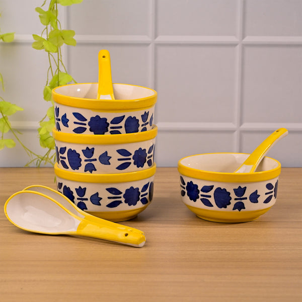 Blue Soup Bowl with Spoon (Set of 4)