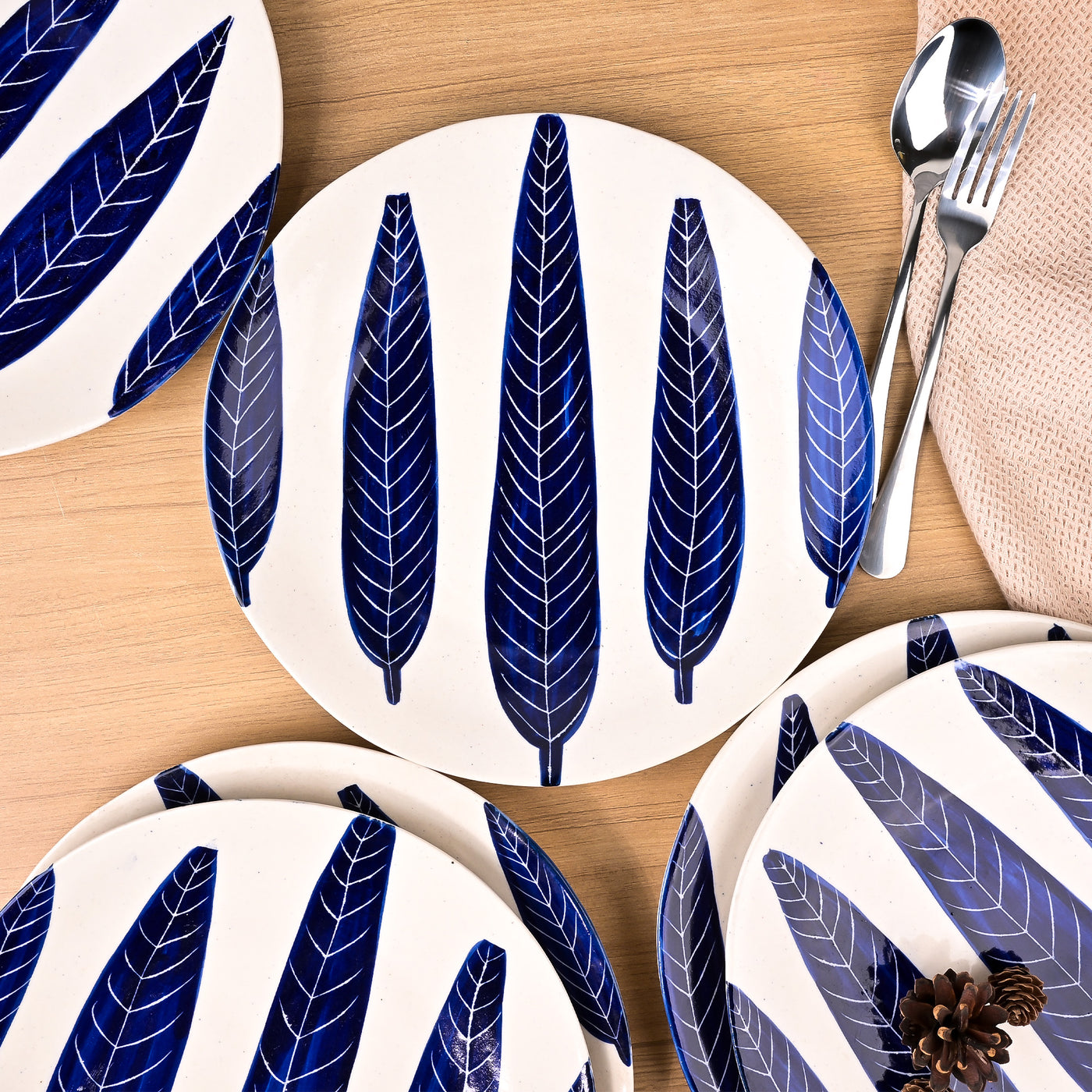 Ashoka Leaf Impressed Dinner Plates Set of 6 (10.5 Inch)