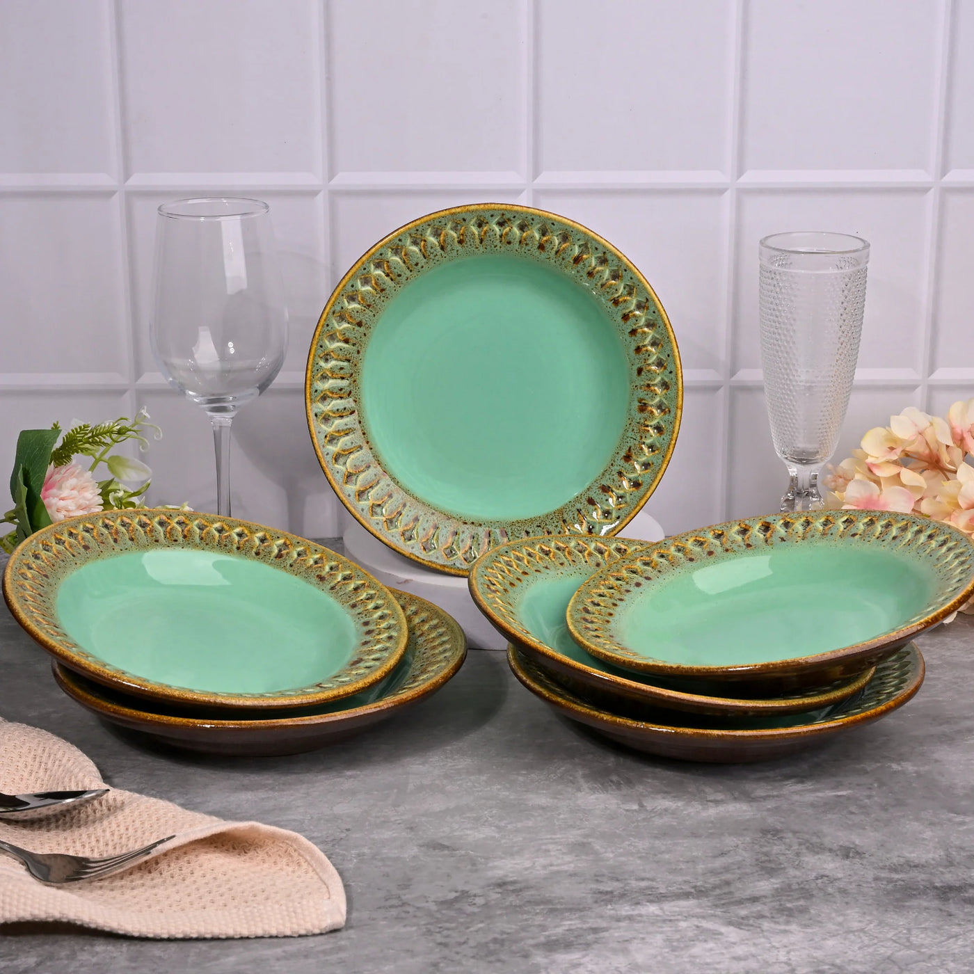 Aesthetic Aqua Ceramic Snack Plates Set (7.5 inch)