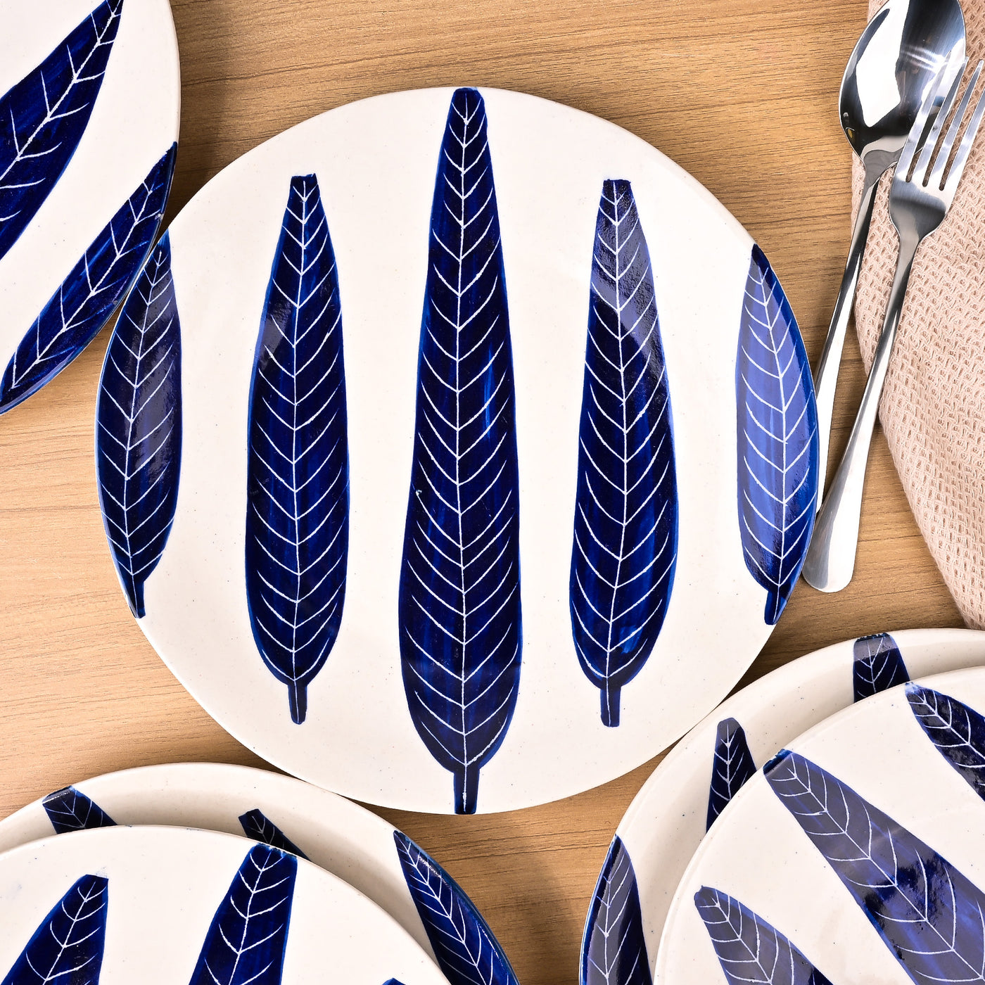 Ashoka Leaf Impressed Dinner Plates Set of 6 (10.5 Inch)