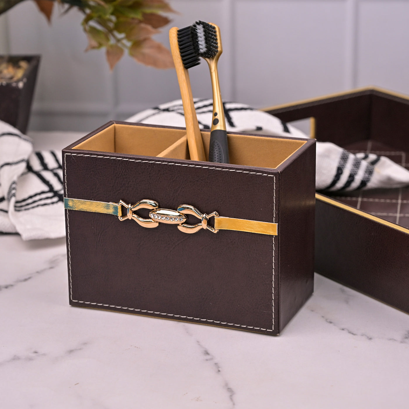 Premium Maroon Leather Bathroom Accessory Set