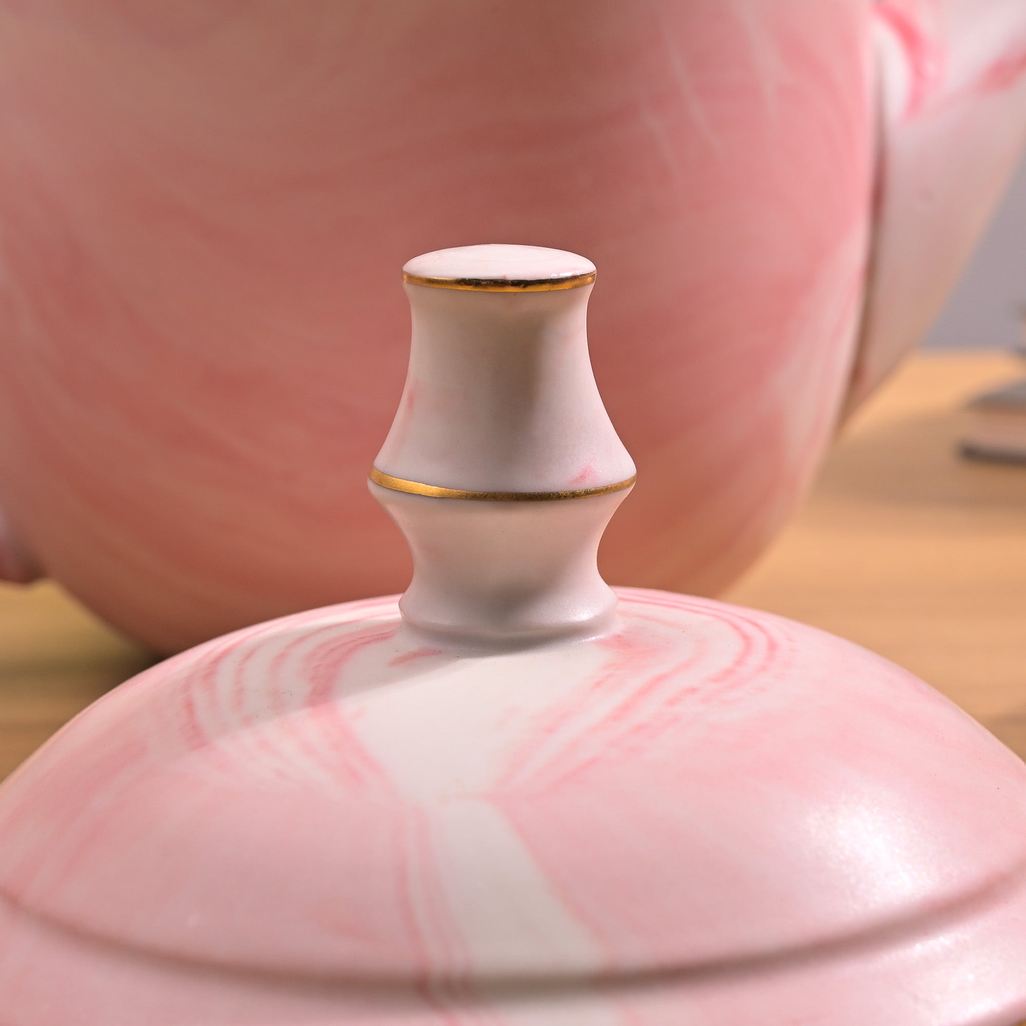 Faded Pink Ceramic Tea Kettle Angle View – Kairaus