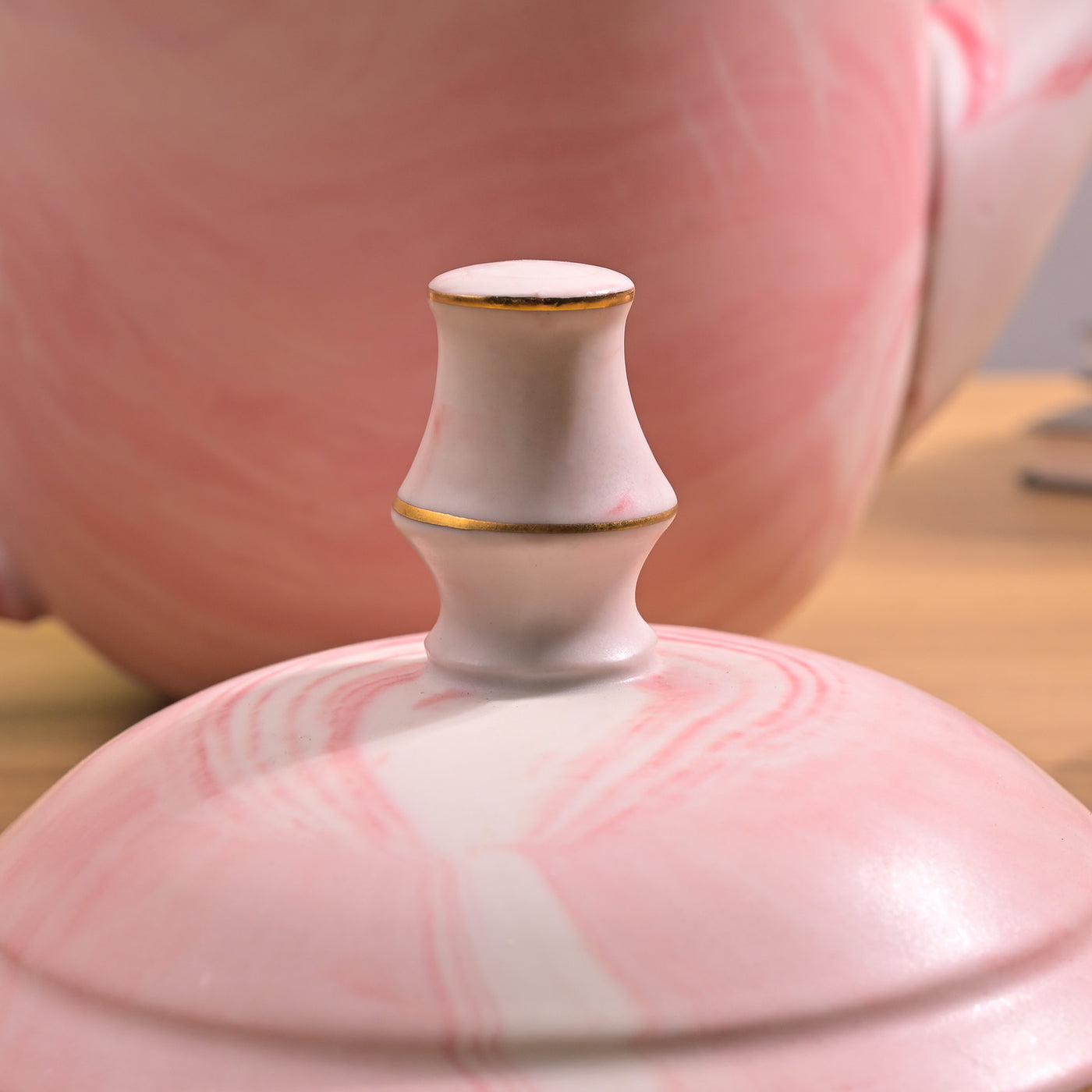 Faded Pink Ceramic Tea Kettle Angle View – Kairaus