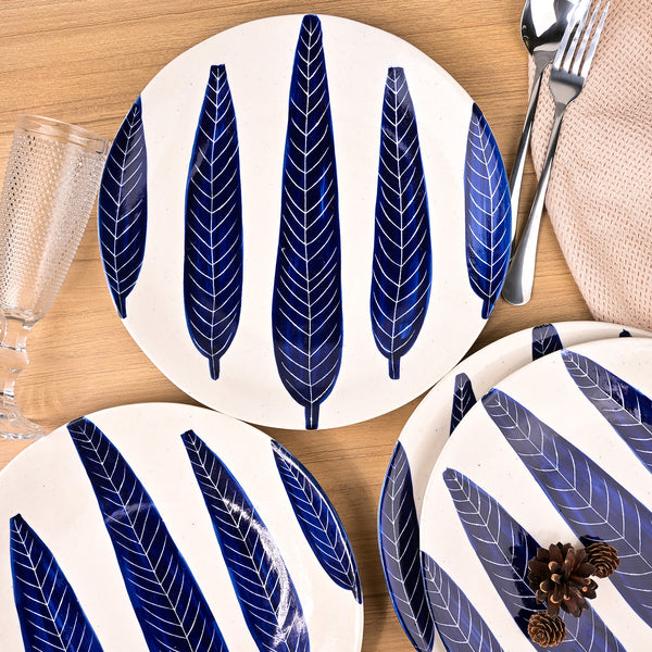 Ashoka Leaf Impressed Dinner Plates Set of 4 (10.5 Inch)