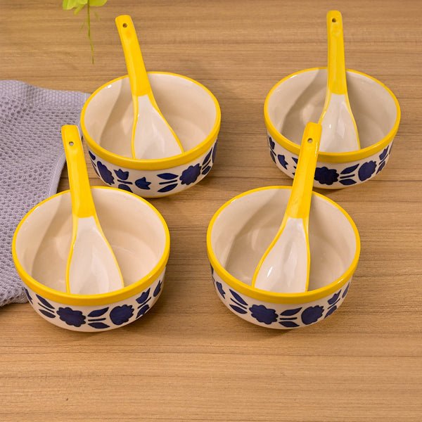 Blue Soup Bowl with Spoon (Set of 4)