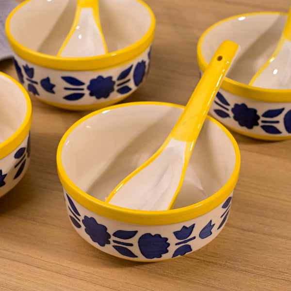 Blue Soup Bowl with Spoon (Set of 4)