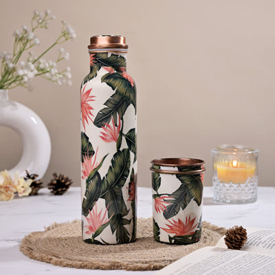 Tropical Printed Copper Bottle With Glass Set