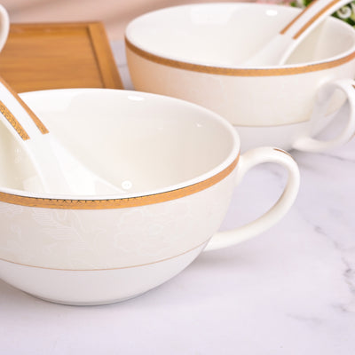Elegant Porcelain White Bowl with Spoon Sets