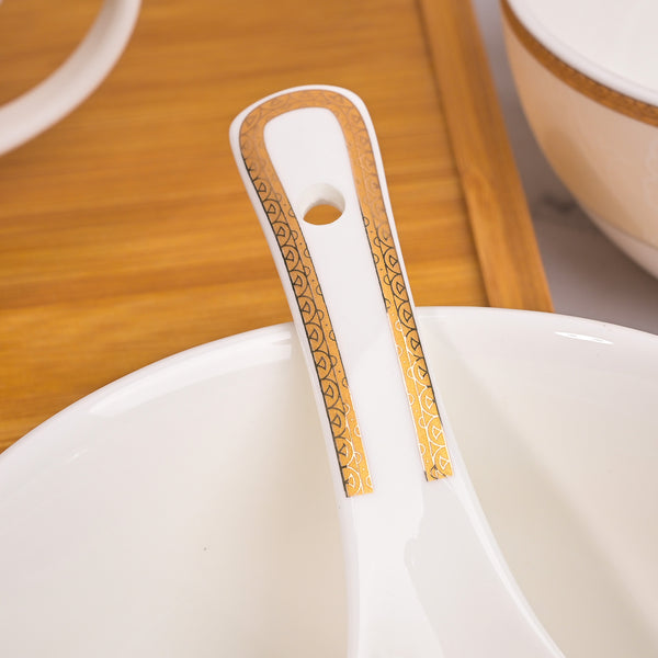 Elegant Porcelain White Bowl with Spoon (Set of 2)
