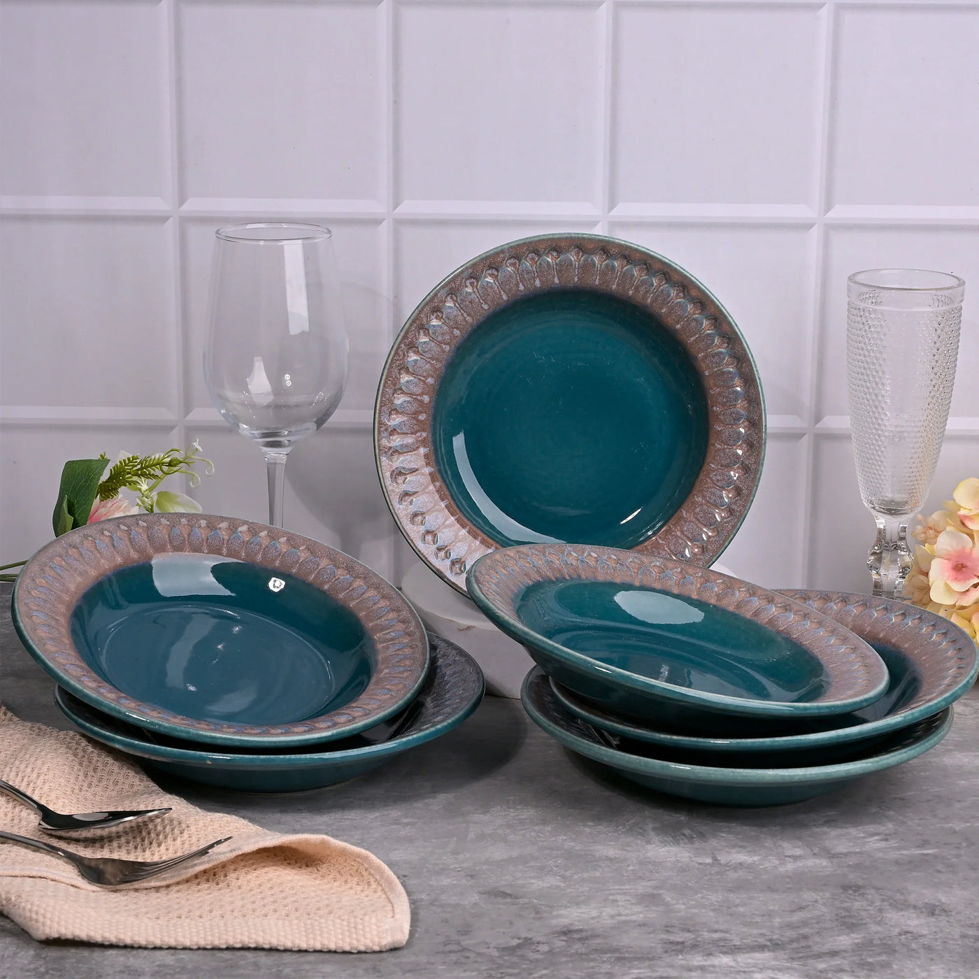Aesthetic Aqua Ceramic Snack Plates Set (7.5 inch)