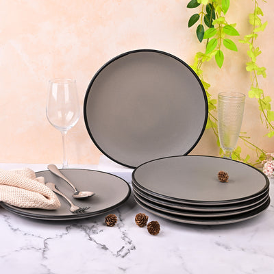 Black-Rimmed Grey Dinner Plate Set (10.5 Inch)