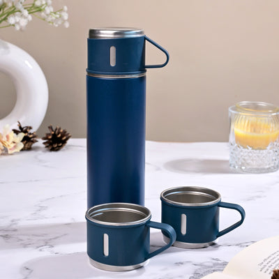 Premium Blue Stainless Steel Thermos Flask Set