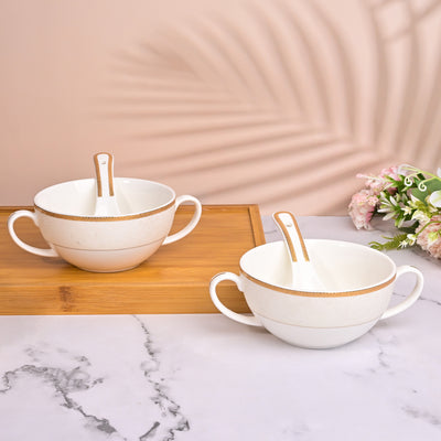 Elegant Porcelain White Bowl with Spoon Sets