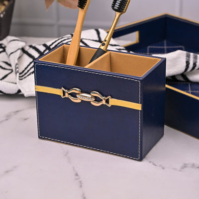 Blue Leather Bathroom Accessory Set