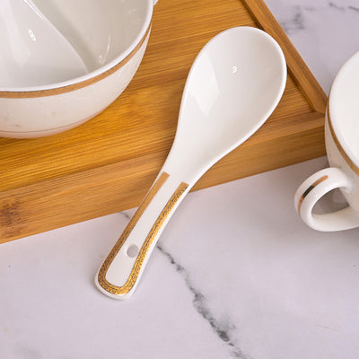 Elegant Porcelain White Bowl with Spoon (Set of 6)