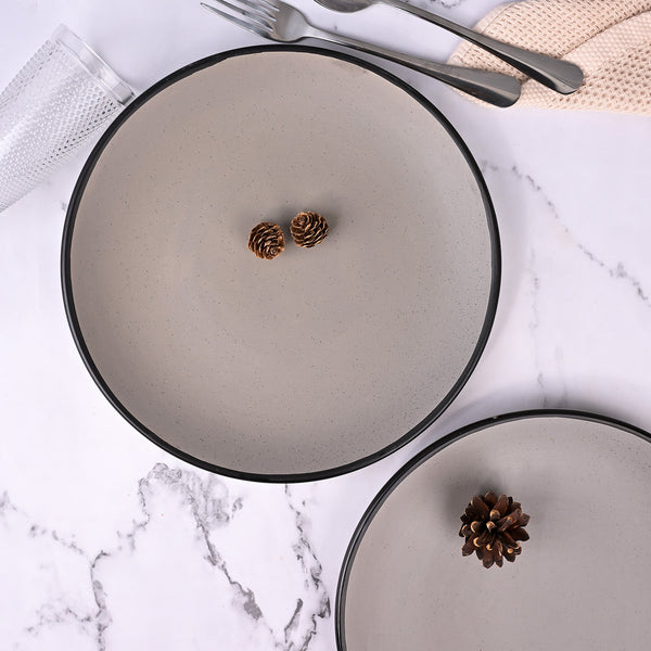 Black-Rimmed Grey Dinner Plate Set (10.5 Inch)
