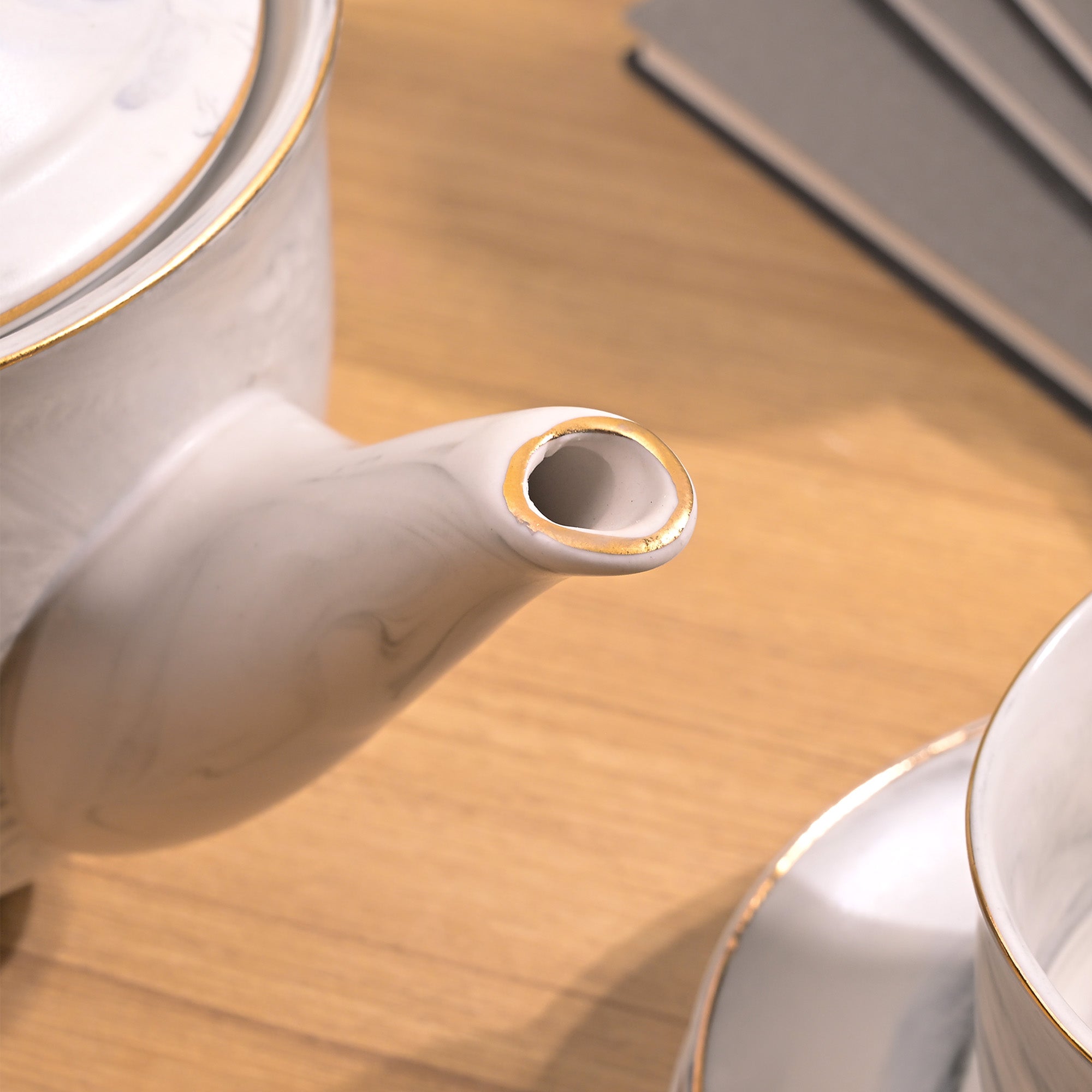 Cloud Grey Ceramic Tea Kettle Set Styled View – Kairaus