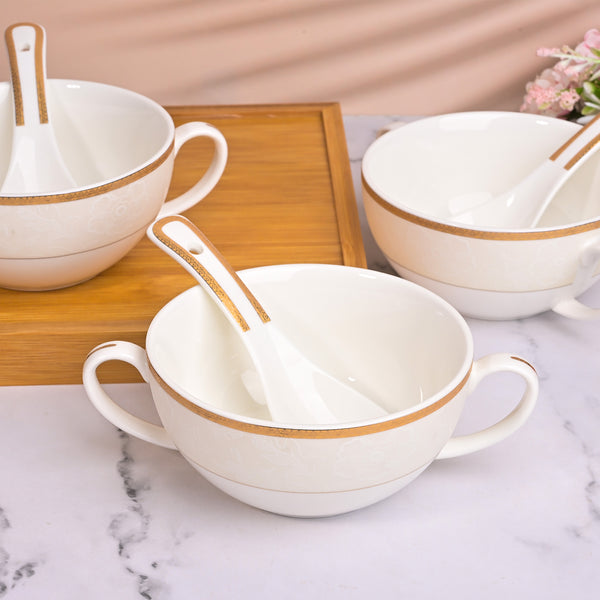 Elegant Porcelain White Bowl with Spoon (Set of 4)