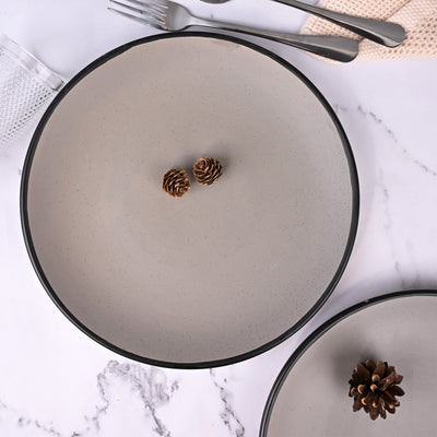 Black-Rimmed Grey Dinner Plate Set (10.5 Inch)
