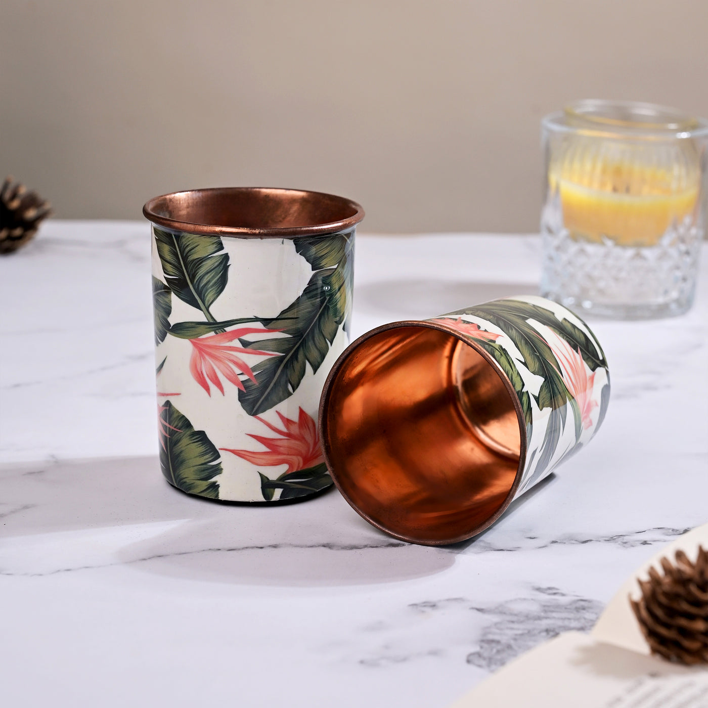 Tropical Printed Copper Bottle With Glass Set