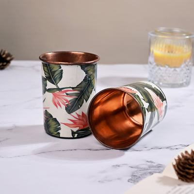 Tropical Printed Copper Bottle With Glass Set