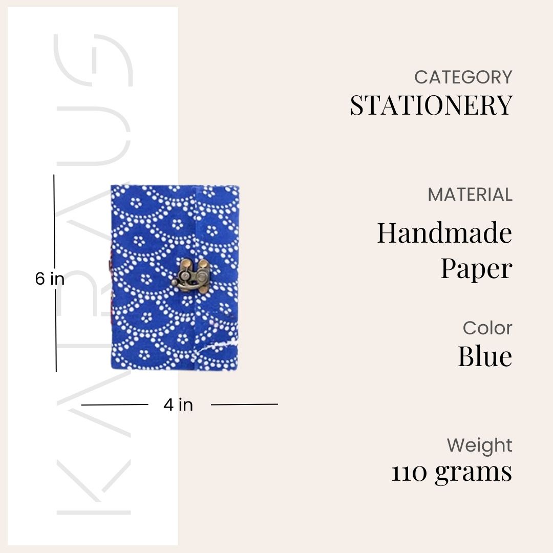 Handblock Print Diary with Lock (6x4inch)