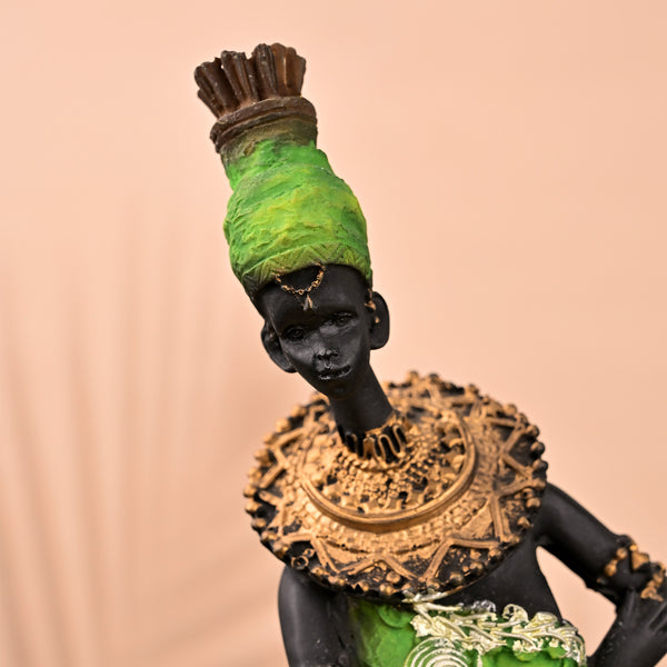African Woman Holding Drum Statue