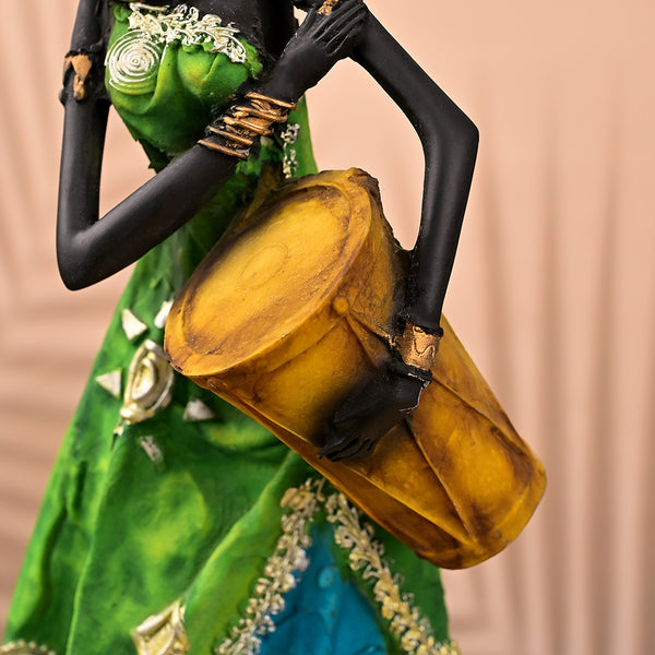 African Woman Holding Drum Statue