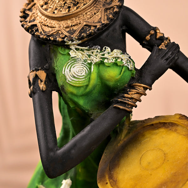 African Woman Holding Drum Statue