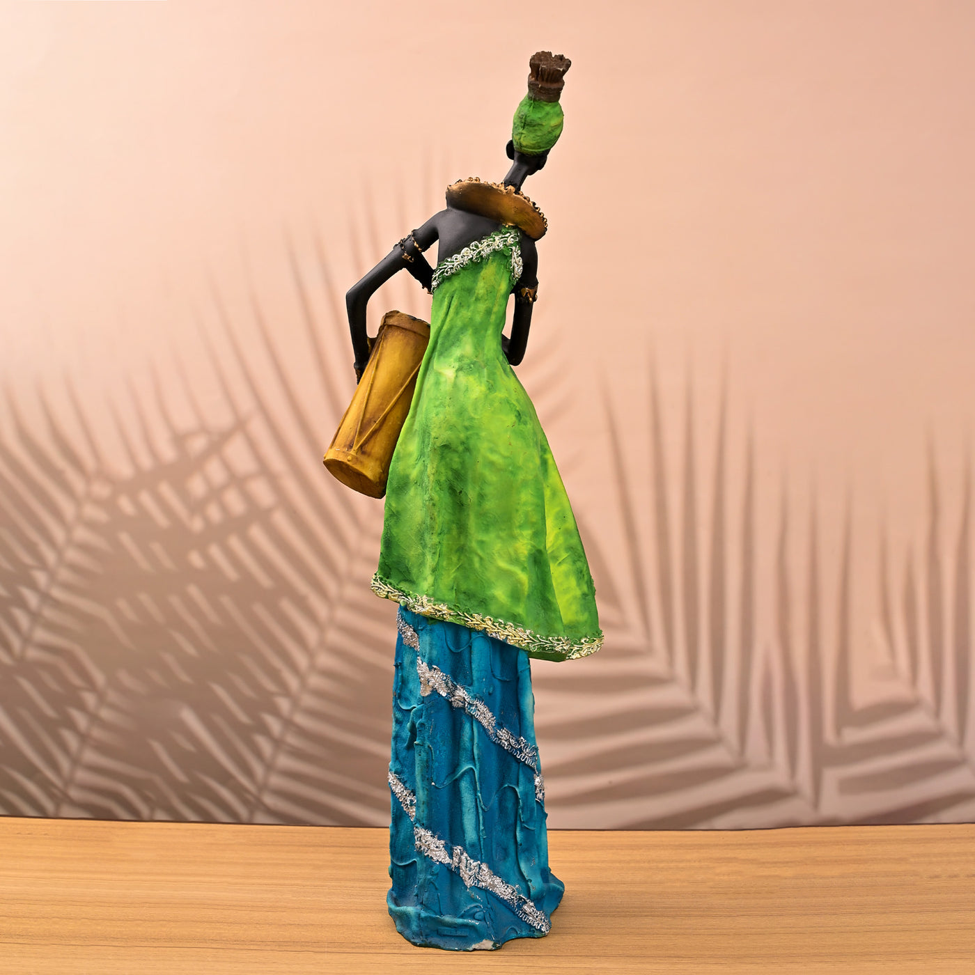 African Woman Holding Drum Statue