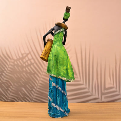 African Woman Holding Drum Statue