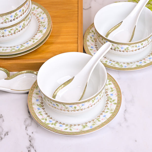 Elegant Porcelain Bowl and Spoon (Set of 4)