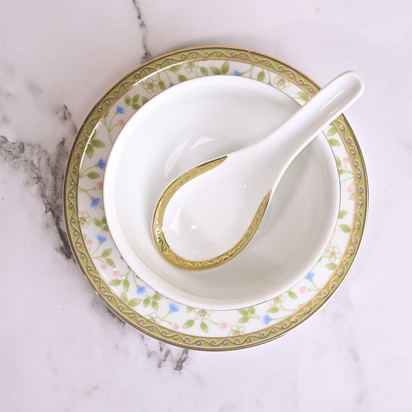 Elegant Porcelain Bowl and Spoon (Set of 2)