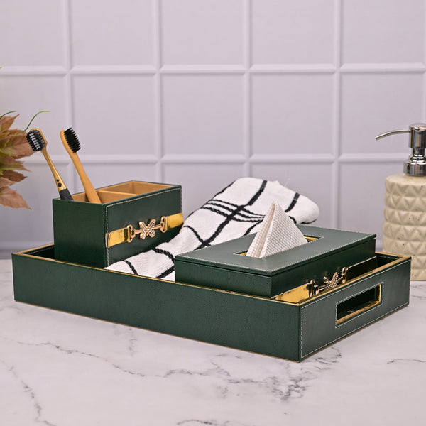 Luxury Green Leather Bathroom Accessory Set