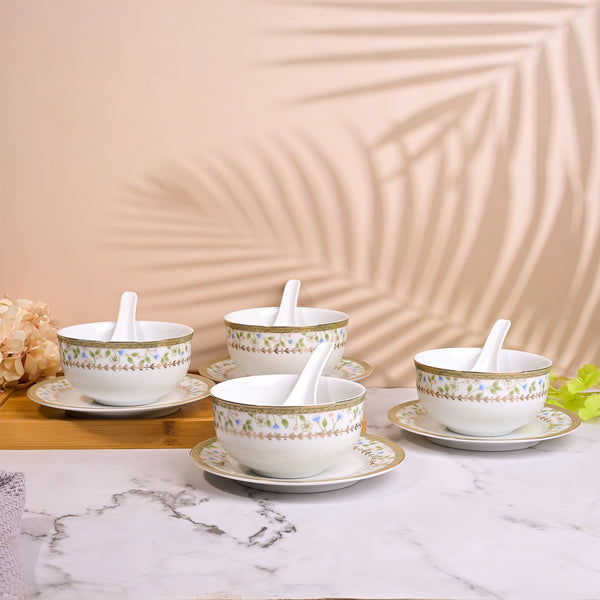 Elegant Porcelain Bowl and Spoon (Set of 4)