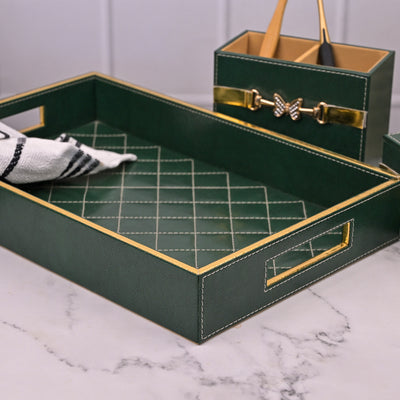 Luxury Green Leather Bathroom Accessory Set