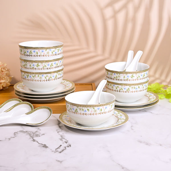 Elegant Porcelain Bowl and Spoon (Set of 6)
