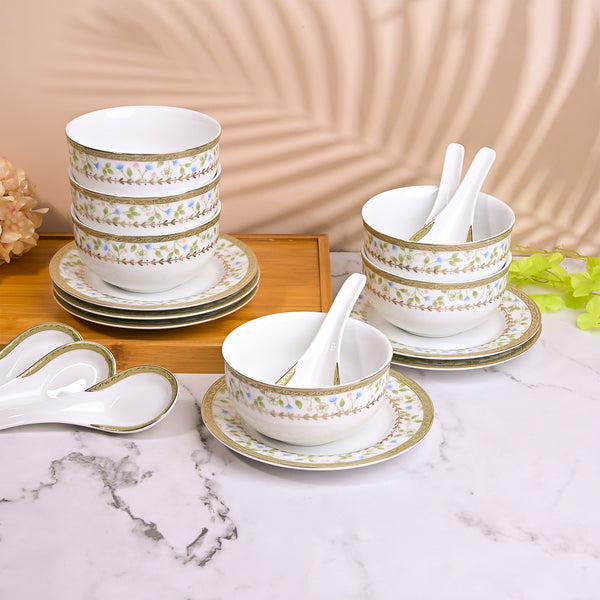 Elegant Porcelain Bowl and Spoon (Set of 6)