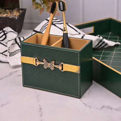 Luxury Green Leather Bathroom Accessory Set