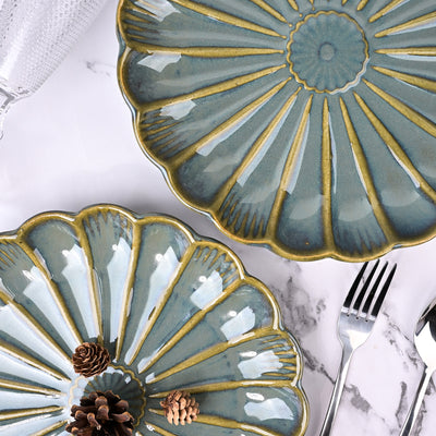 Brown Flower Shaped Ceramic Plates Set (10.5 Inch)