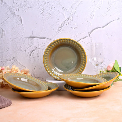Chic Embossed Ceramic Pasta Plates Set (7.5 inch)