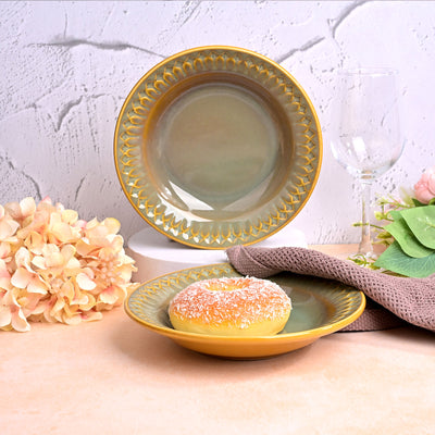 Chic Embossed Ceramic Pasta Plates Set (7.5 inch)