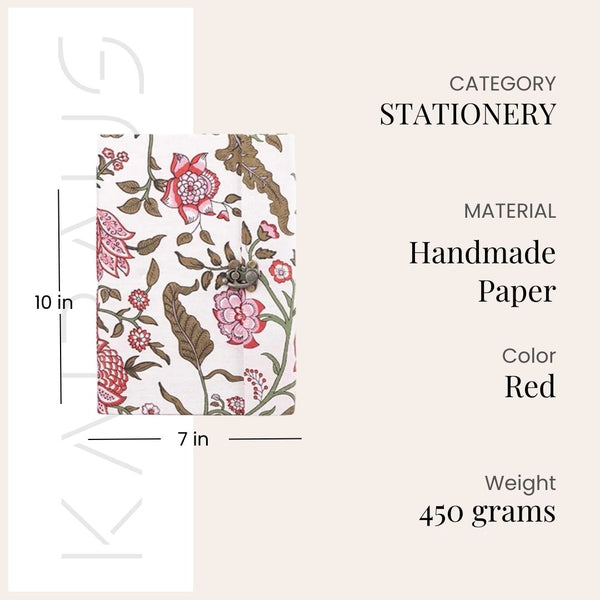 Luxe White Red Floral Diary with Lock (10x7inch)